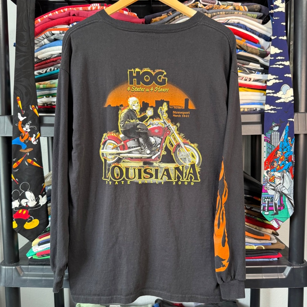 2000s Black HOG Louisiana State Rally Motorcycle Graphic Long Sleeve Shirt XL